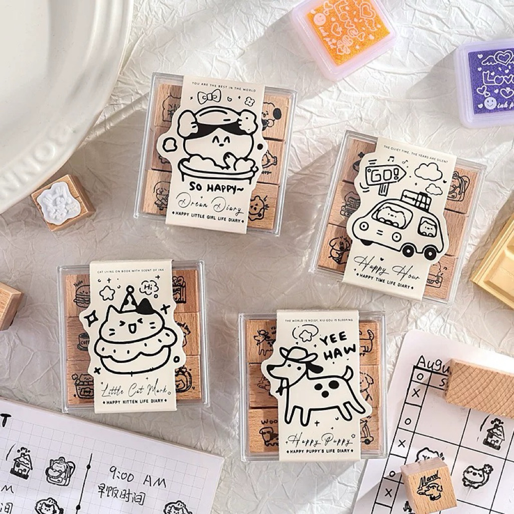 Purple PP005 1 Set Stamp Wooden Cute Animal Fun and Interesting Wooden Stamp Stempel Kayu Vintage Re