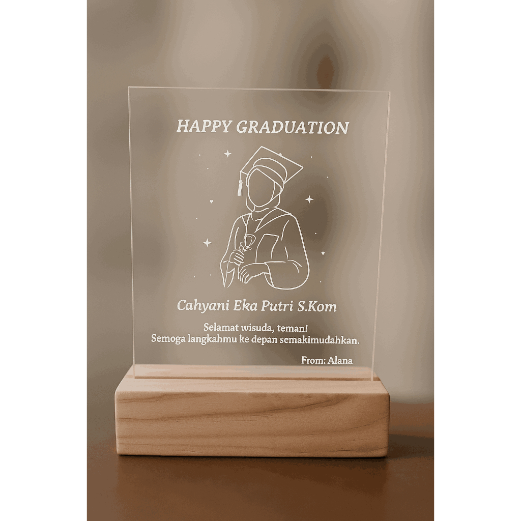 Kado Wisuda, lampu hias, pajangan akrilik custom 2mm