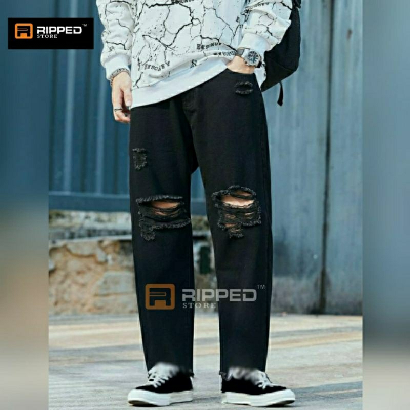 Celana Sobek Pria Ripped Jeans Loose Fit Longgar Denim Premium 27-38