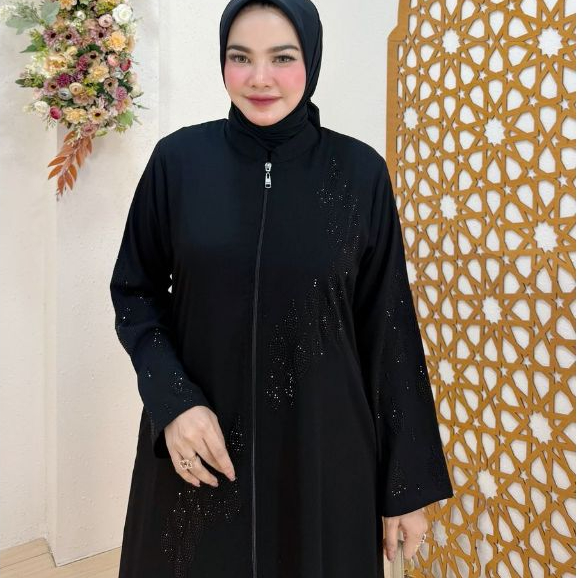 SHAKINA ABAYA BY SI.NE.SA -GAMIS ARAB HIAS MOTTE MANIK HITAM CANTIK MEWAH BERKUALITAS JUMBO BIG SIZE