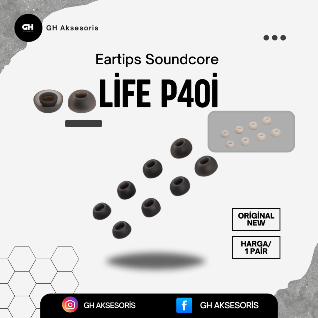 GH Aksesoris - Eartips Soundcore Life p40i Original karet earbuds