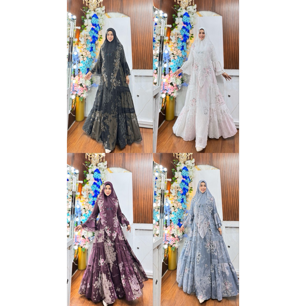 Masya Syari Farfadh Syari by Rayhanco Ceruti Babydoll Mix Plisket Premium Import Gamis Fullset dan S