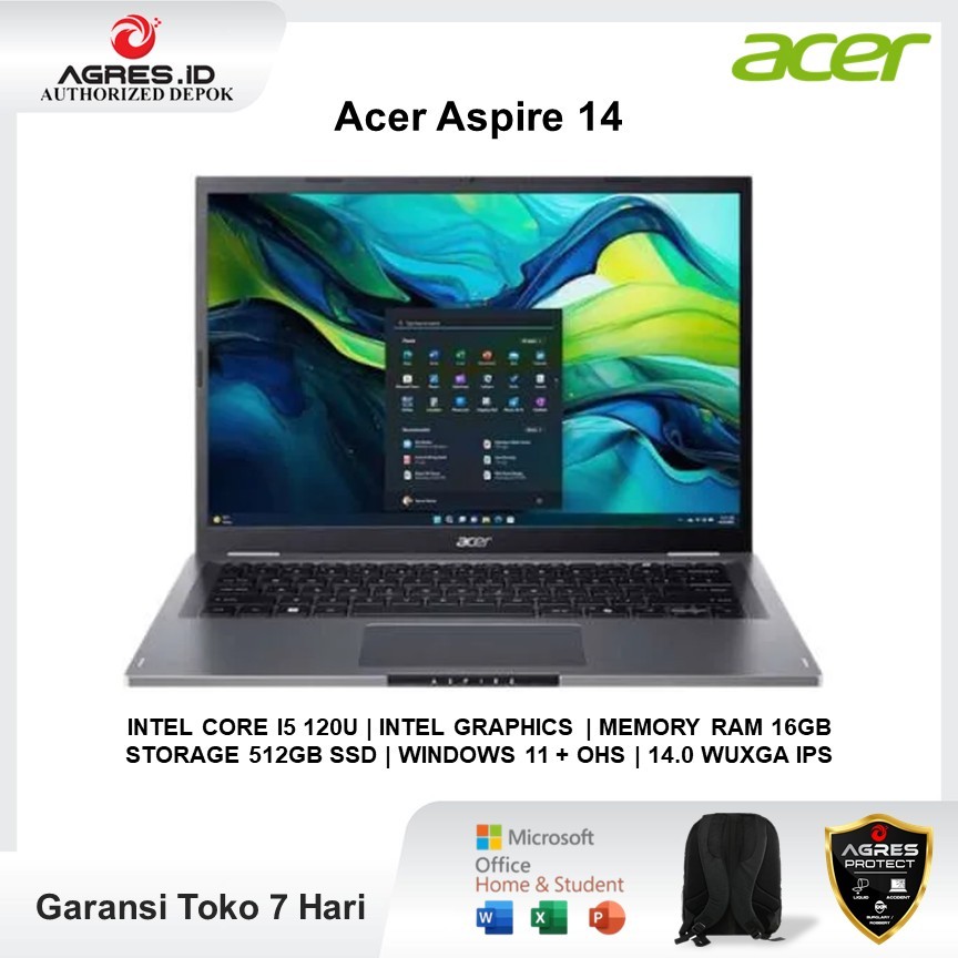 Laptop Acer Aspire 14 Core I5 120U 16Gb 512Gb Windows 11 +Ohs 14 WUXGA IPS