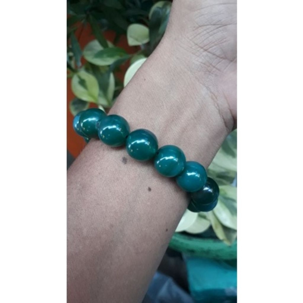 gelang batu akik tali elastis batu sulaiman hijau besar warna mirip bacan bukan bacan