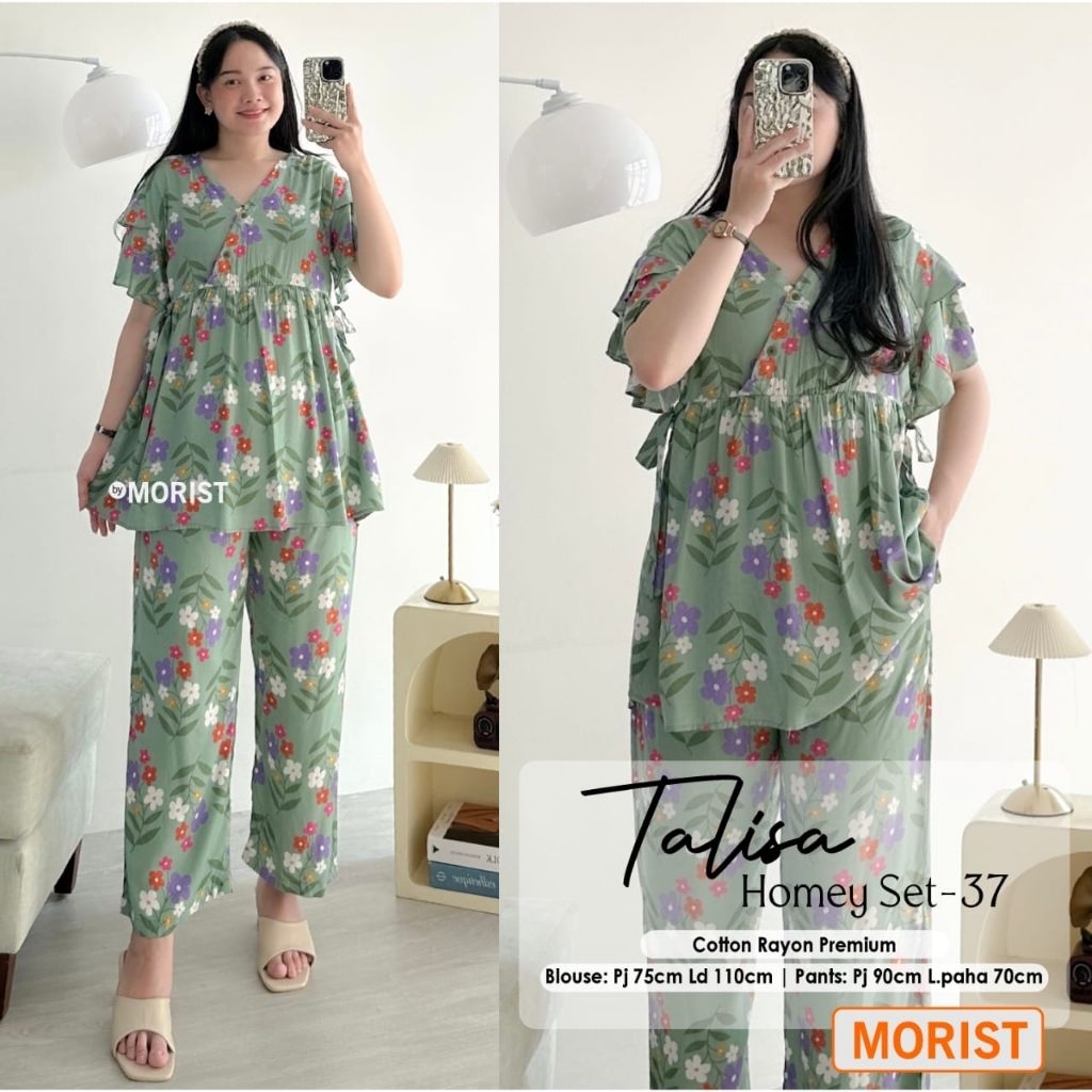 78. ELIFA piyama daily homey set setelan wanita blus big size jumbo LD 130 lengan pendek karet kerut