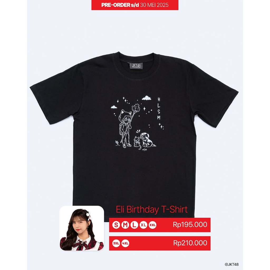 Kaos JKT48 Birthday Helisma Putri (ELI) 2025 T-shirt Wanita Distro Premium Free Pc/Goodibag Cotton H