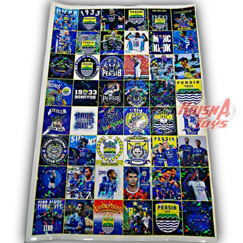 

STICKER HOLOGRAM KARAKTER PERSIB BANDUNG/STIKER PERSIB JUARA isi 48.pcs/Lembar