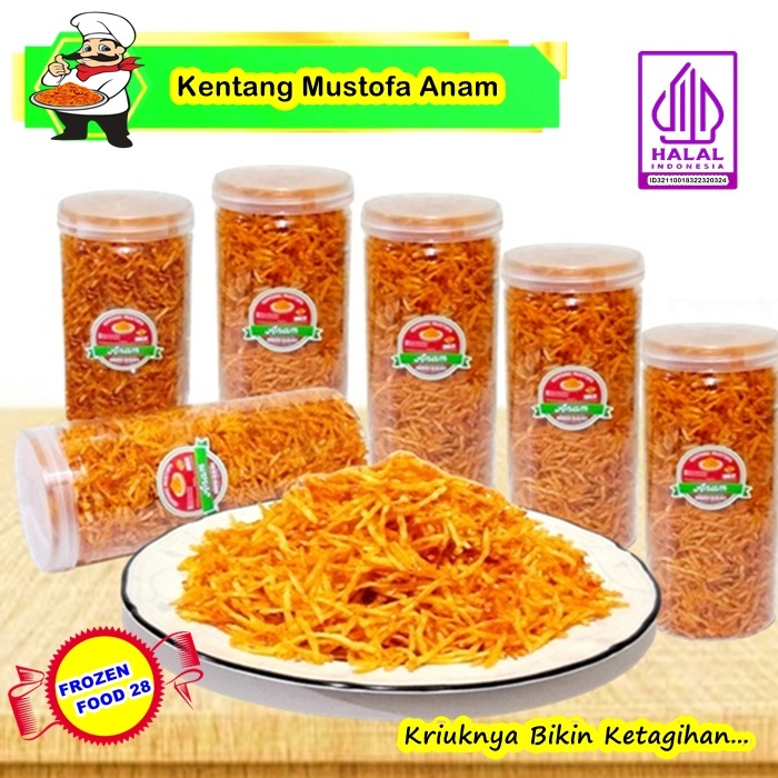 

Keripik Kentang Mustofa Anam 420gram, Kentang Goreng Kering Pedas Manis, Snack Original Teri Kacang