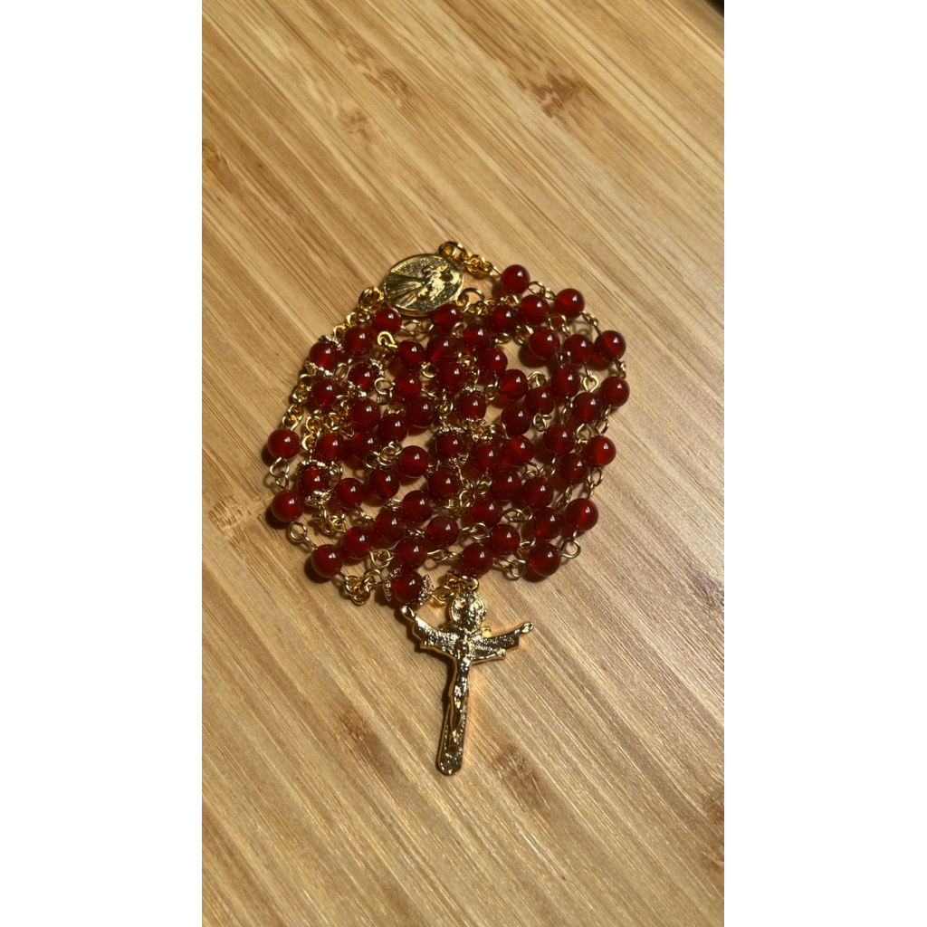 Rosario Katolik Handmade - Batu Alam Agate Merah