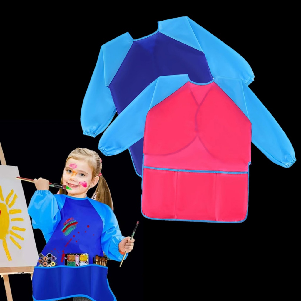 Apron anak melukis Kids Apron Celemek Lukis Drawing Cooking Peralatan Melukis Waterproof Anak Bayi