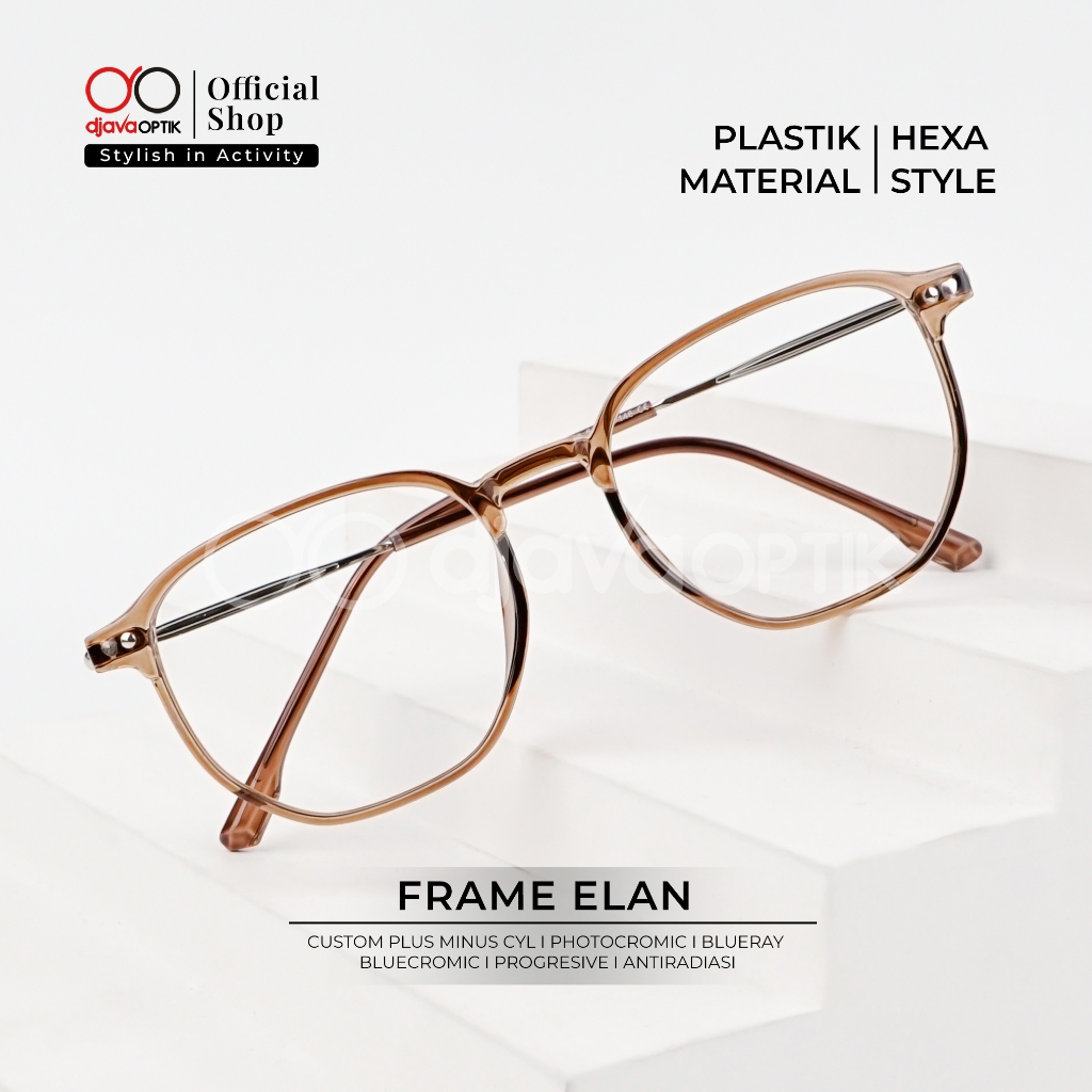 DJAVA OPTIK - Frame Elan - Kacamata Kotak Korea Plastik Khusus Minus -4,25 s/d -6,00
