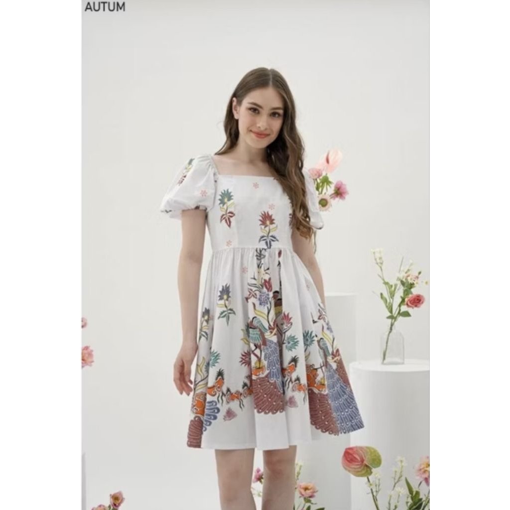 Autum Dress Batik Wanita Sabrina VM Dress Wanita Batik Modern Gaun Pesta Aline Terusan Kebaya Seraga