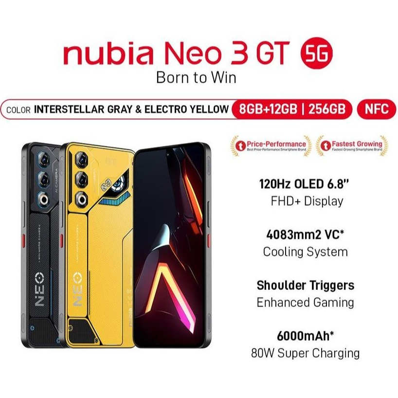 Nubia Neo 3 GT 5G RAM 20 GB (8 +12 GB) + ROM 256 GB HP GAMING WITH SHOULDER TRIGGER 6000mAH Super Fa