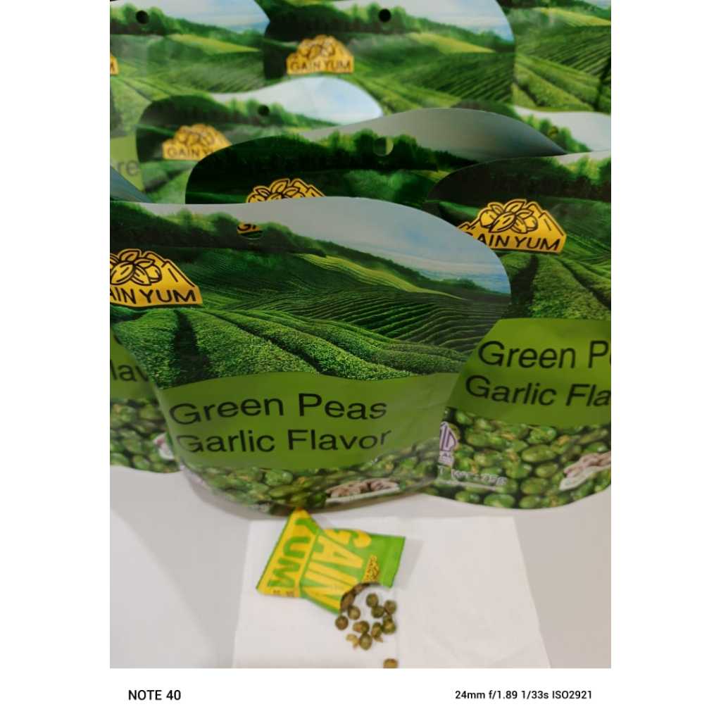 

gain yum/snack/CEMILAN/kacang polong/green peas/GARLIC FLAVOR/75GR