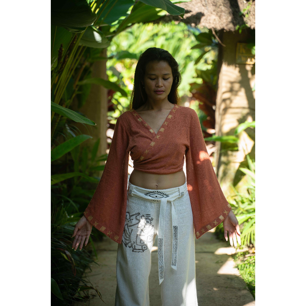 Bohemian Cotton Crop Top – Handmade Yoga Wear by Ayaho – Shamanic Wrap Top for Women – Boho Goth Fes