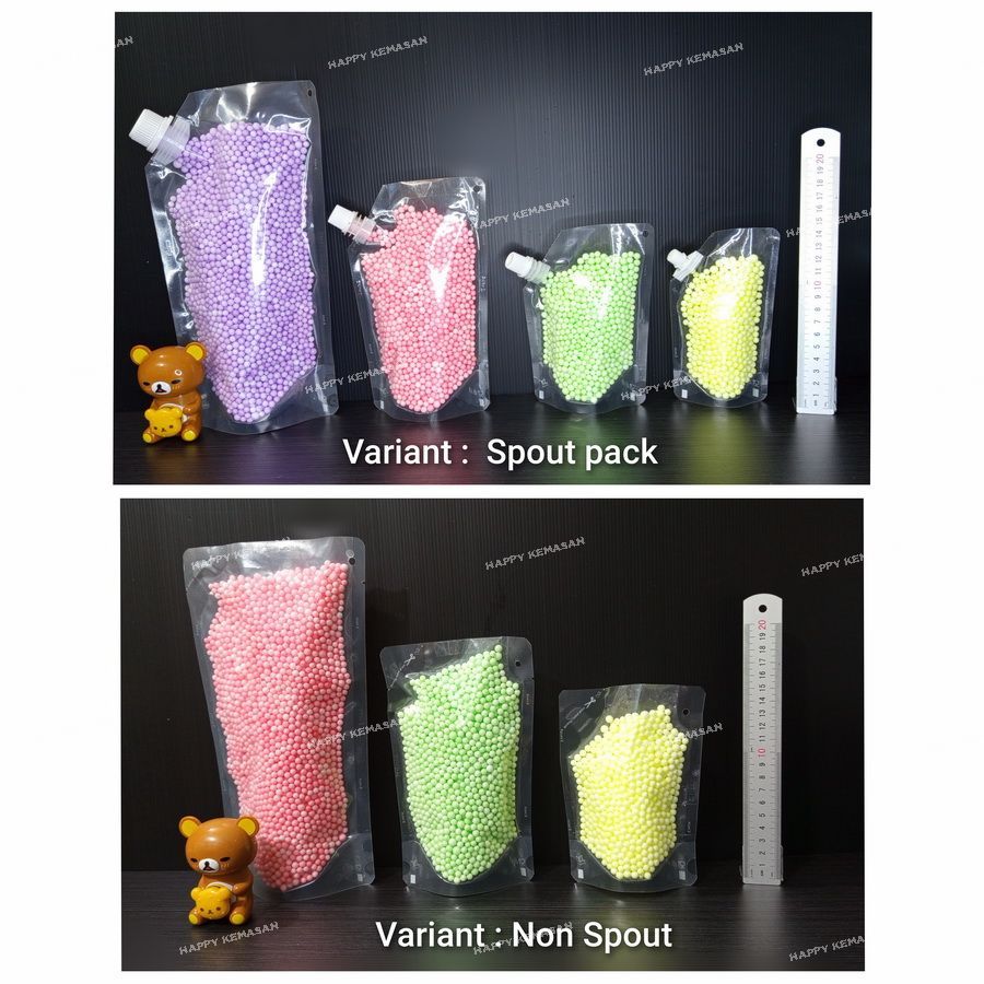Kpack Kemasan Standing Pouch Cair (Polos atau dengan tutup SPOUT) Transparan