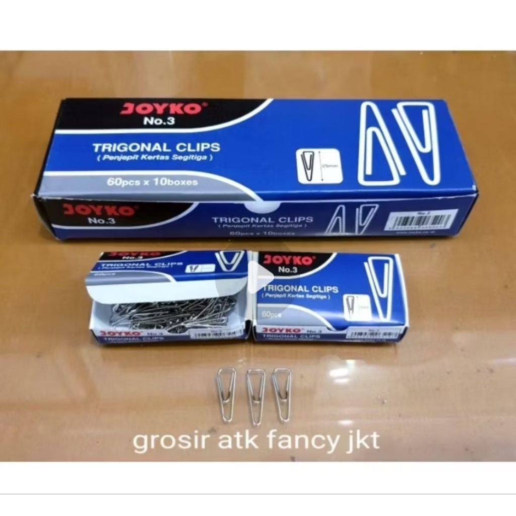

( 50 Pak / Karton ) Paper Clip Klip Trigonal Segitiga Penjepit Kertas Joyko no 3 Silver 25 mm
