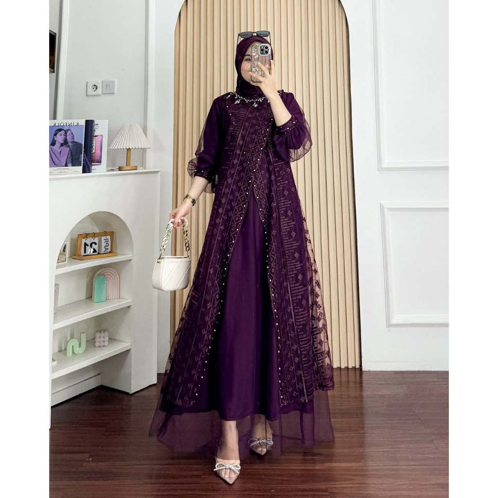 Keyla Dres gamis brokat set outer terbaru lebaran 2025 viral/dres brokat mewah elegan/baju gamis bro