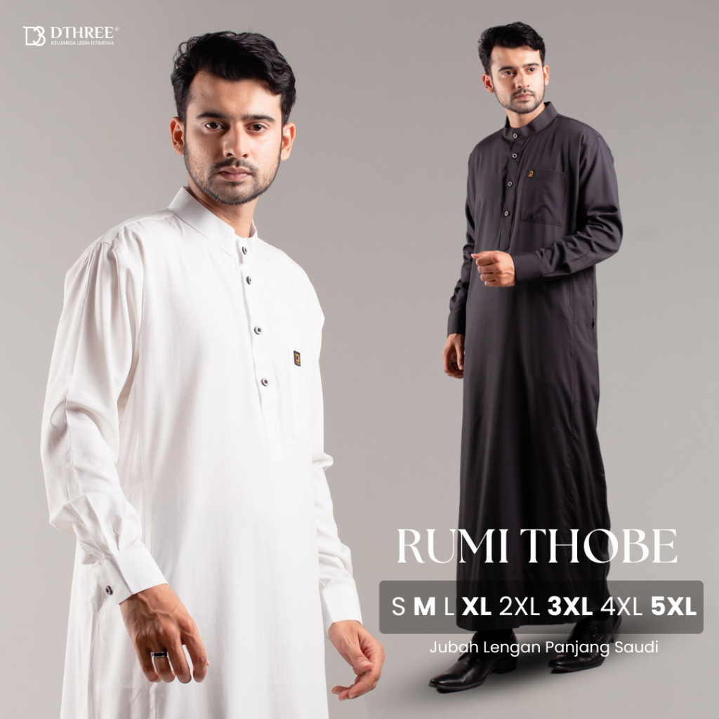 NEW DTHREE - RUMI JUBAH ( PUTIH ) THOBE SLIM FIT DEWASA LENGAN PANJANG JUBAH PRIA DEWASA JUBAH UMROH