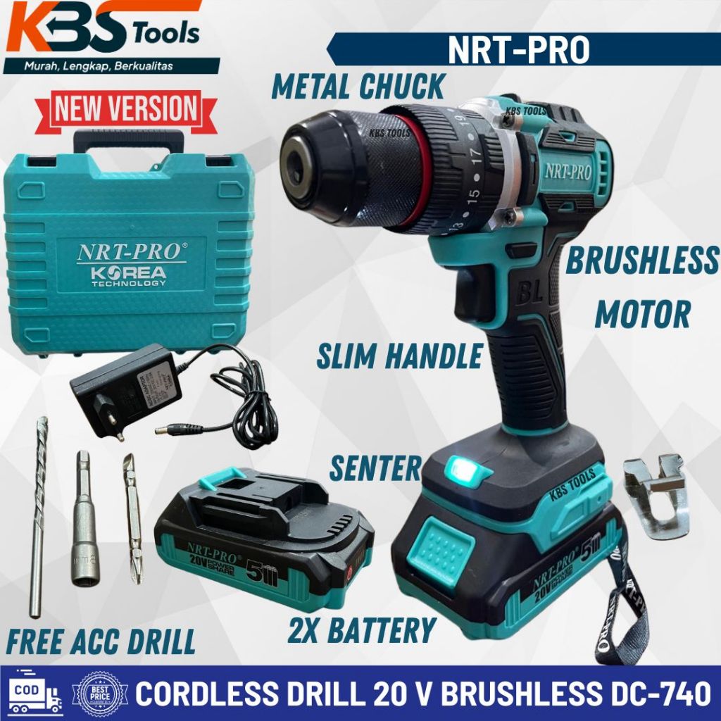 Bor Baterai Cordless Set DC-740 Brushless 20V NRT Pro DC 740