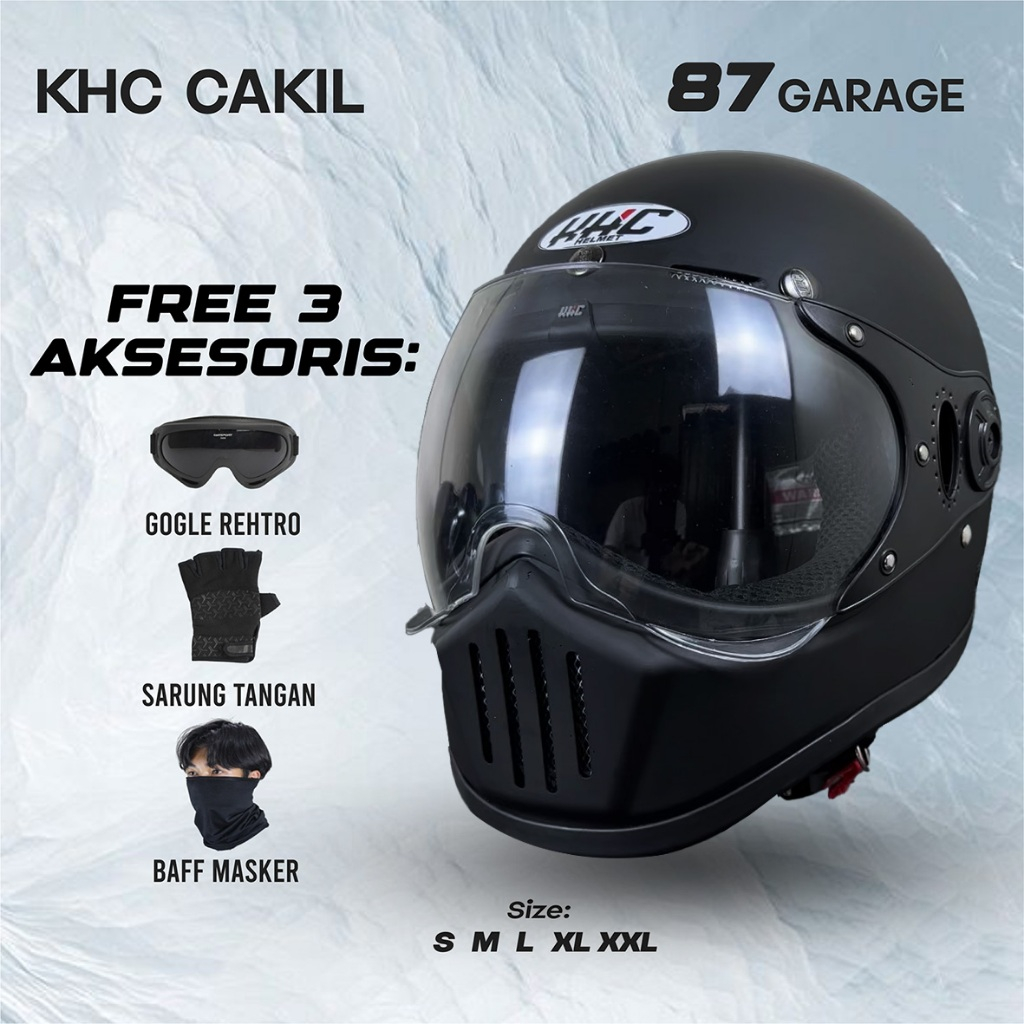 HELM CAKIL KHC KACA PILOT FULL FACE ORIGINAL SNI FREE GOGLE/SARUNG TANGAN/BUFF MASKER