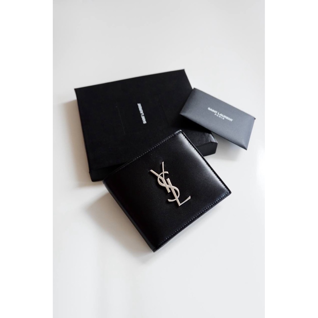 SAINT LAURENT YSL BIG LOGO EAST WEST BIFOLD WALLET IN BLACK
