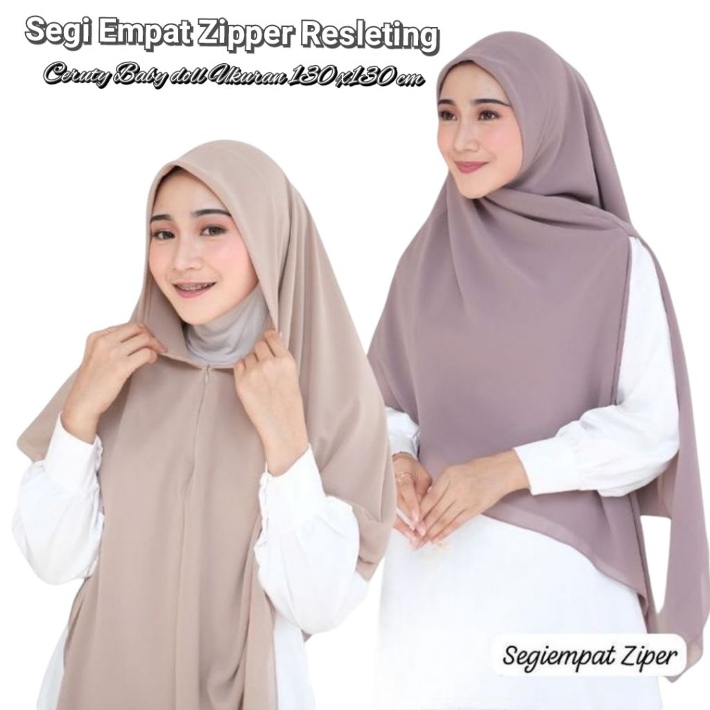 Hijab Instant Zipper Segiempat Ziper Polos Resleting /Kerudung Instan Segi Empat Resleting Zipper tr