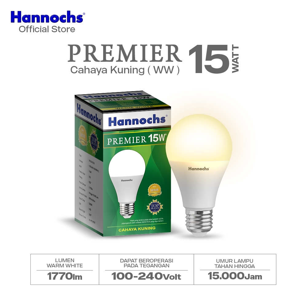 Hannochs Lampu Bohlam LED Premier 15 watt Cahaya Kuning