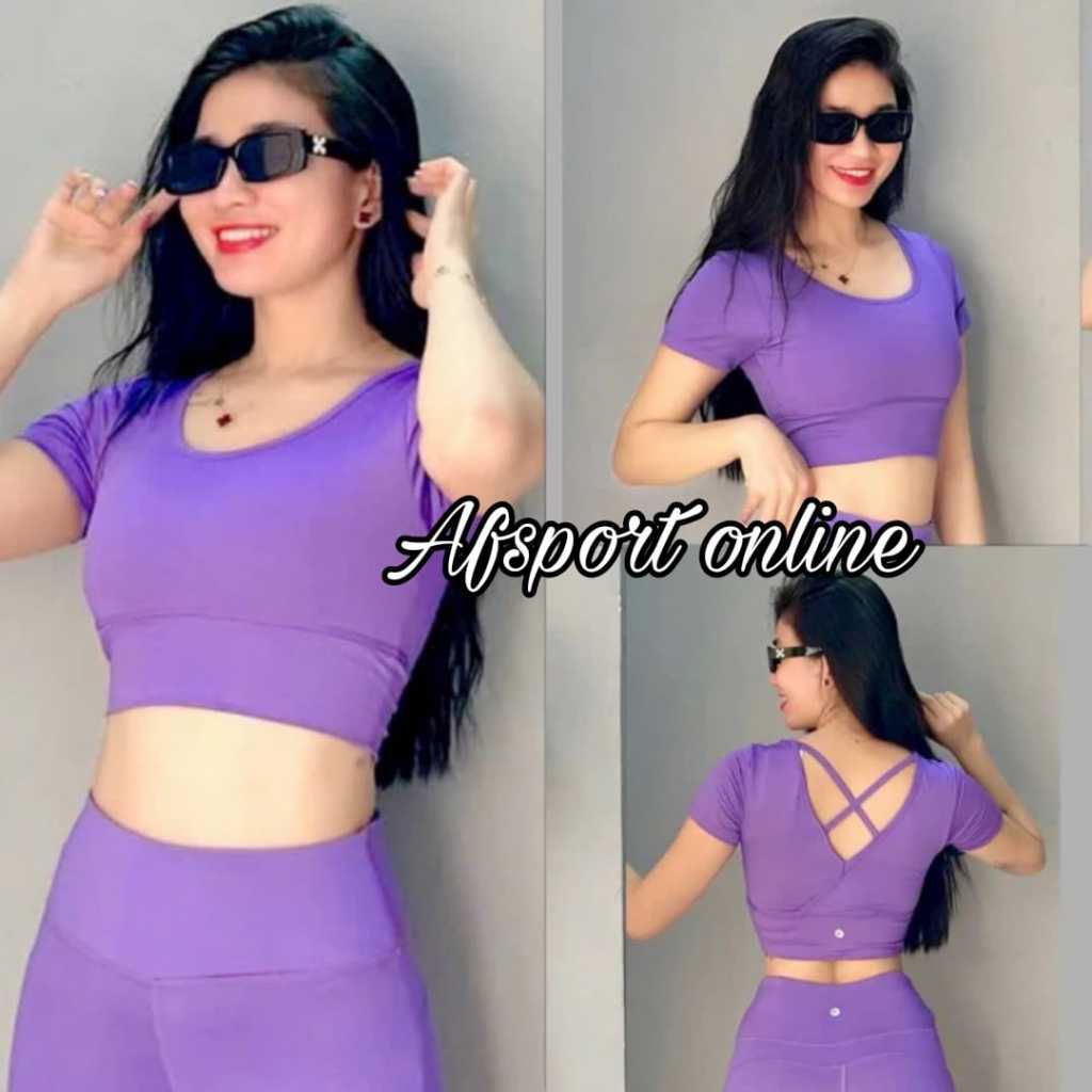 Murah Afsport Online Baju Olahraga Wanita Ungu Crop Tali Silang Belakang Crop Olahraga Senam Zumba