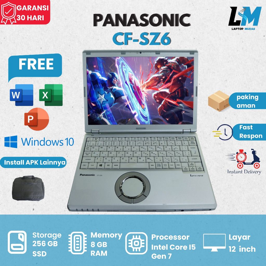 Panasonic CF-SZ6 Intel Core I5 Gen 7 Ram 8 Gb Ssd 256 Gb Siap Pakai Bergaransi