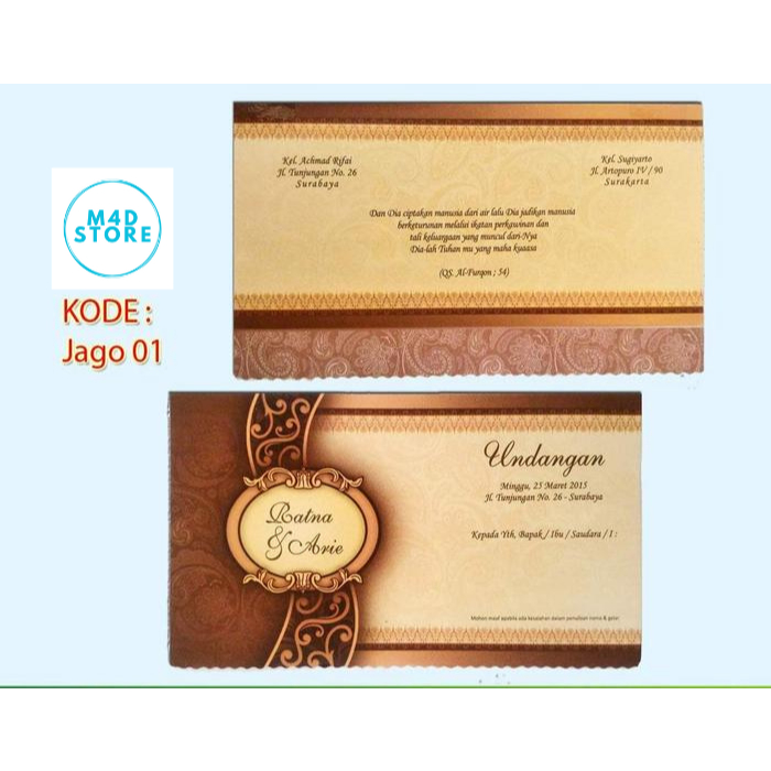 

(TERLARIS) UNDANGAN BLANGKO PERNIKAHAN CUSTOM + PLASTIK OPP - UNDANGAN BLANGKO JAGO