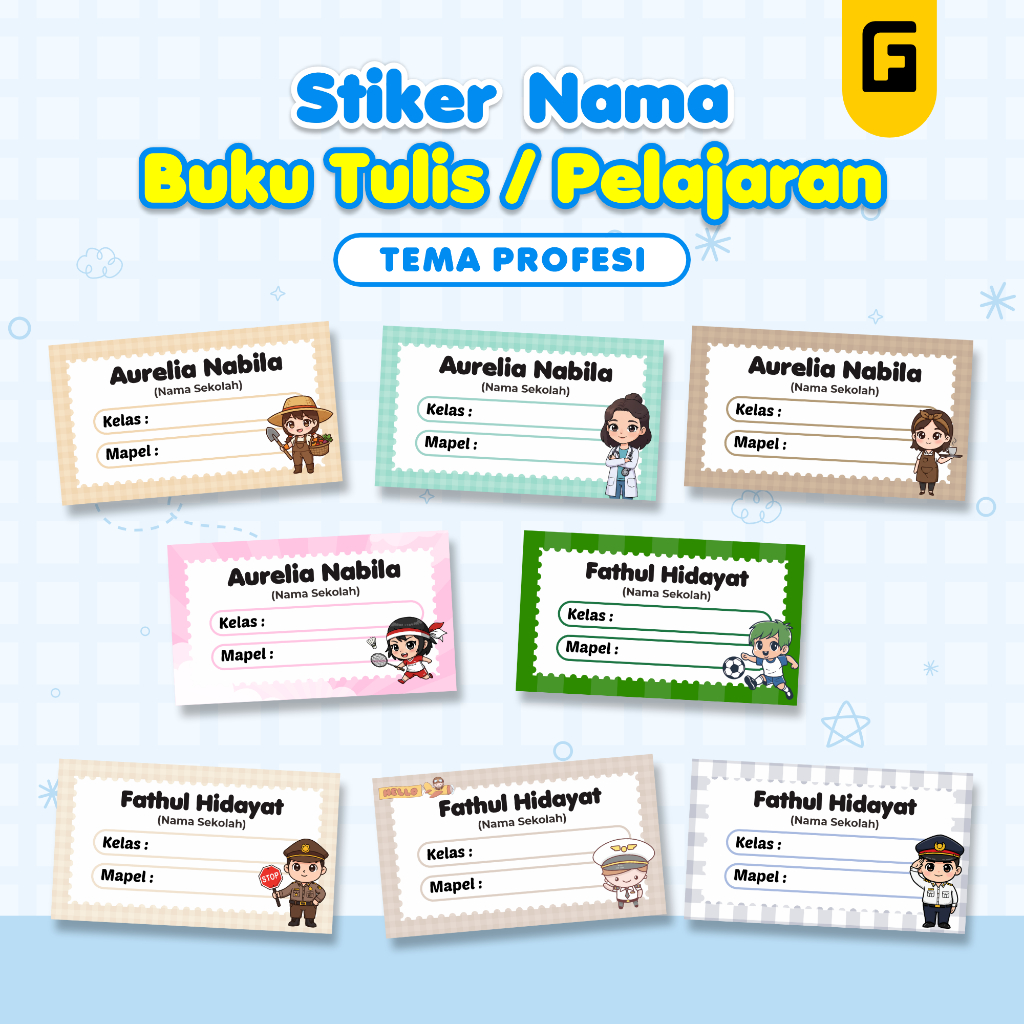 

Stiker Nama Buku Tulis / Pelajaran Tema Hobi, Profesi Custom