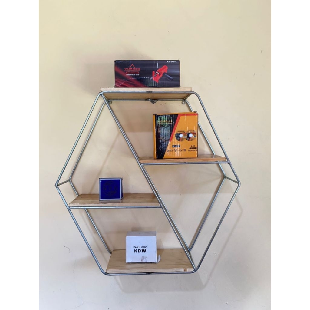 TERMURAH KAYU FULL FINISIHING BESI DINDING TEMPEL TEMBOK KUBUS SEGI 6 LEBAR KAYU 10 CM 025