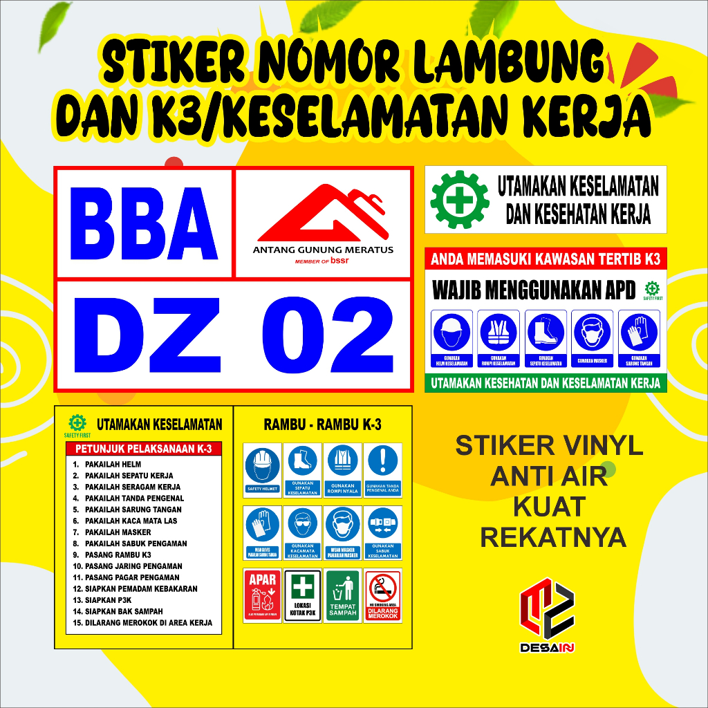 

STIKER VINYL KESELAMATAN KERJA K3 / NOMOR LAMBUNG