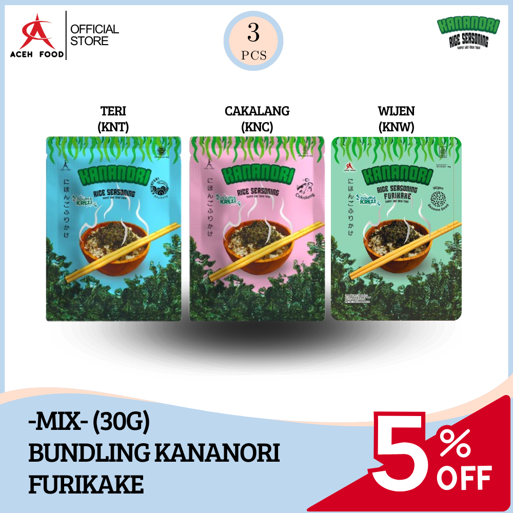 

Paket MIX 3pcs Kananori Rumput Laut Furikake 30g - Rasa Wijen/Teri/Cakalang | Cemilan Halal Bumbu Tabur Nasi ala Jepang, Lebih Hemat | Aceh Food