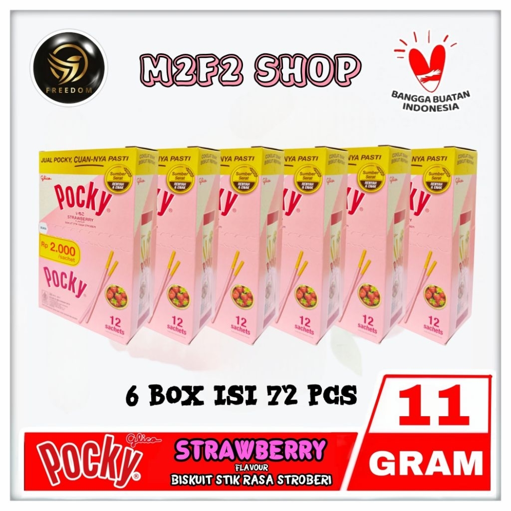 

Glico Pocky Biskuit Stroberi Stik | Strawberry Flavour - 11 gr (Kemasan 6 Box)