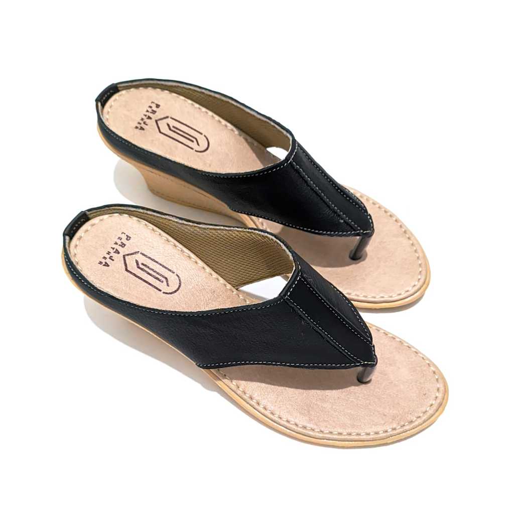 Sandal Hak Tinggi Heels Wanita Wedges Kulit Asli Sandal Jepit Wanita