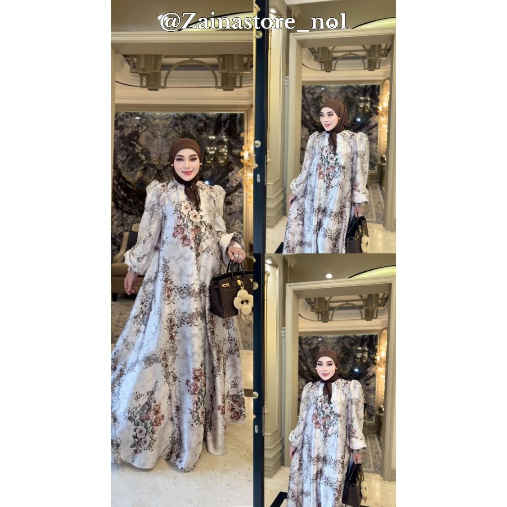 Shellasaukia Dress Silk Flower Premium ORI By Shellasaukiashop Gamis Cantik Mewah Buttonscarves Bena