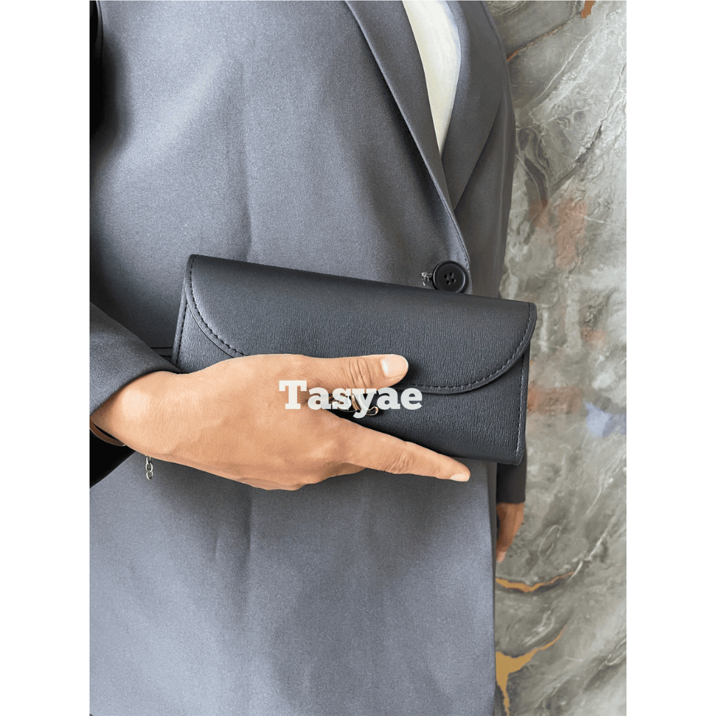 Dompet Panjang Wanita Set 2in1 Card Holder - Hitam Polos Elegan