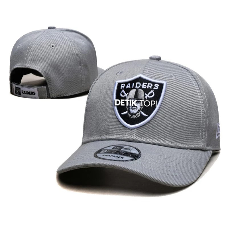 Topi Oakland Raiders Grey Black Abu Hitam Velcro Bordir Caps