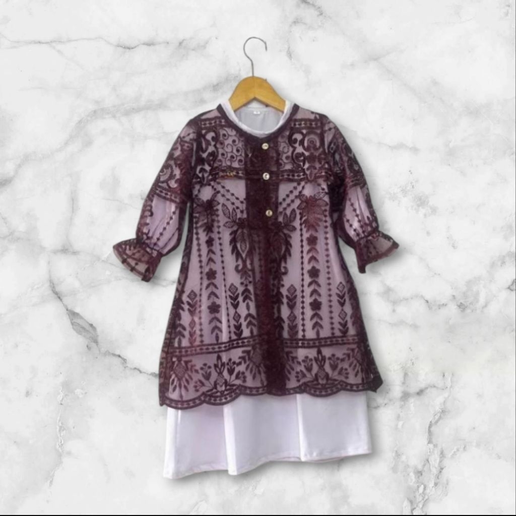 Gamis Muslim Anak Set Outer || Gamis Anak Perempuan Set Outer Tille Brukat