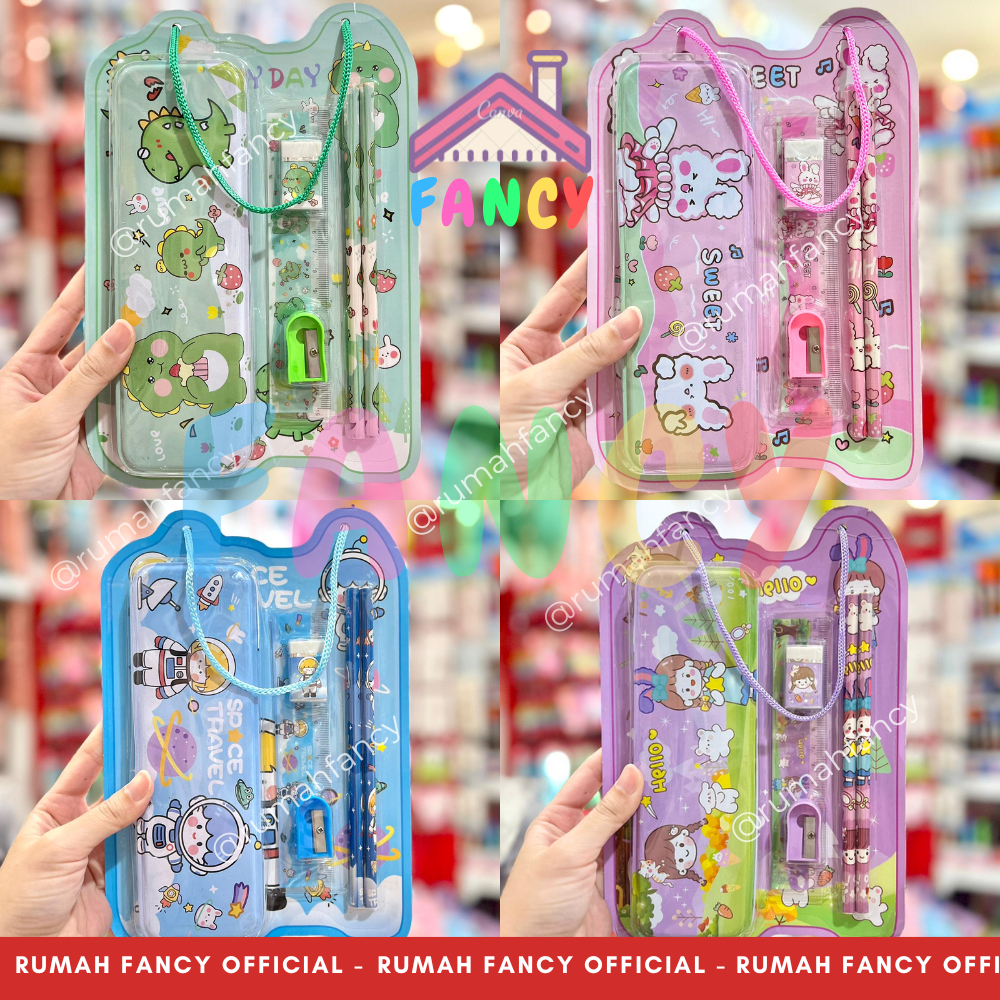 

Paket Alat Tulis + Tempat Pensil Study Set Alat Tulis 8818 Karakter Animal/ Dino/ Rabbit/ Astronout