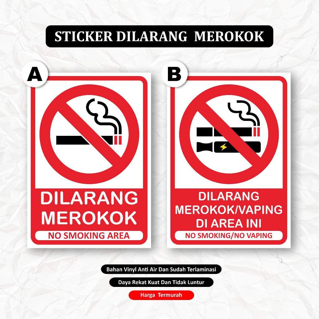 

Stiker Dilarang Merokok / Sticker No Smoking Area/Stiker No Vaping Area/Stiker Vaping Stiker Smoking