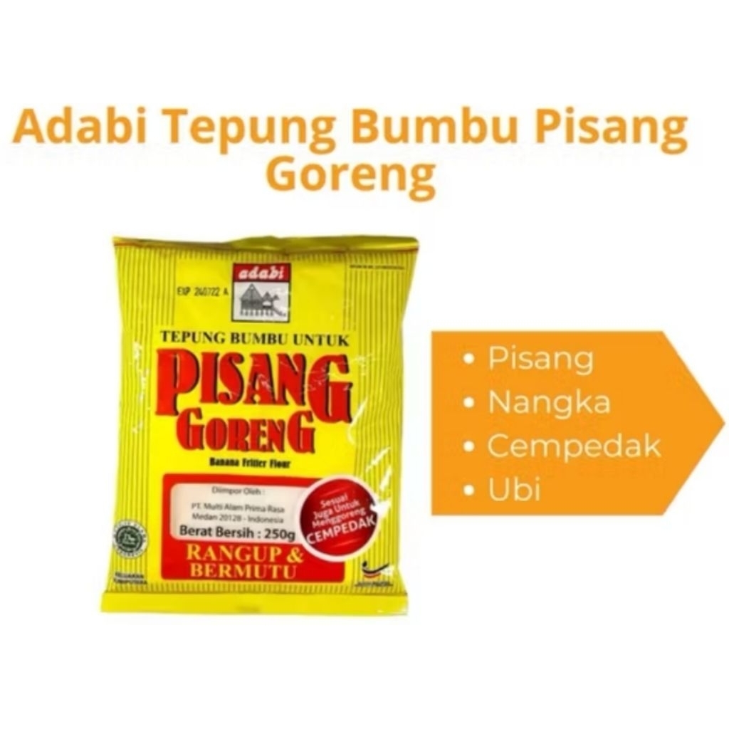 

Tepung Adabi Pisang Goreng,Bisa Buat Goreng Pisang, Nangka, Cempedak,Ubi jalar Goreng 250 g