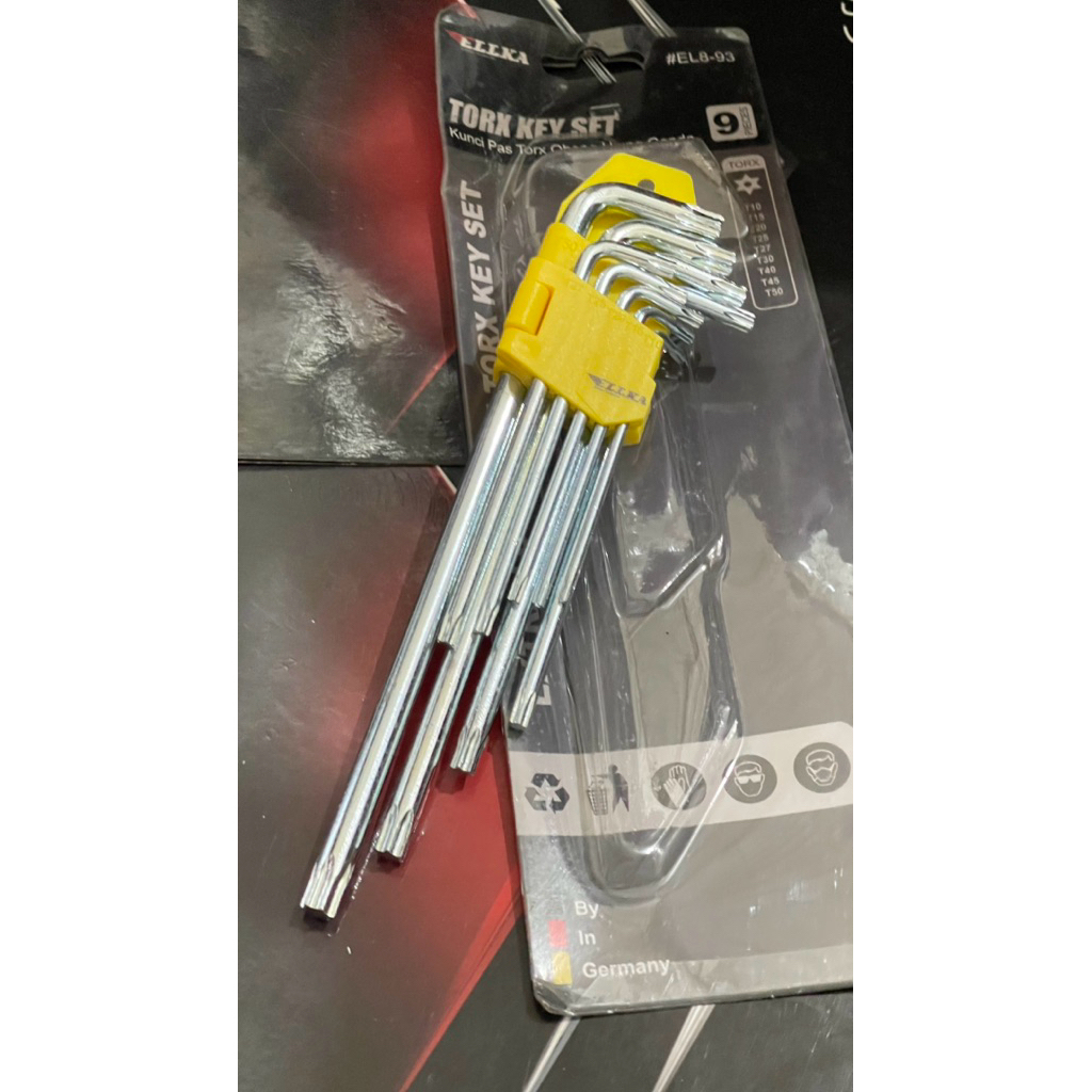 KUNCI L SET BINTANG 9 PCS ELLKA / MERK ACAK KUNCI L BINTANG SET XTRA LONG ARM TORX KEY SET