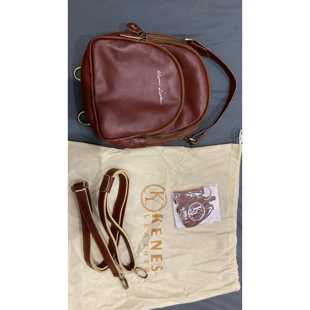 (preloved) Kenes Leather Tas Backpack Ransel Selempang Multifungsi Kulit Asli Kimmy