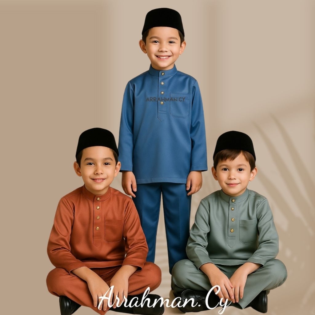 Cy.Baju Kurung Melayu Anak Laki Laki Satin Setelan Pakaian Koko Muslim Cowok Cekak Musang Adat Malay
