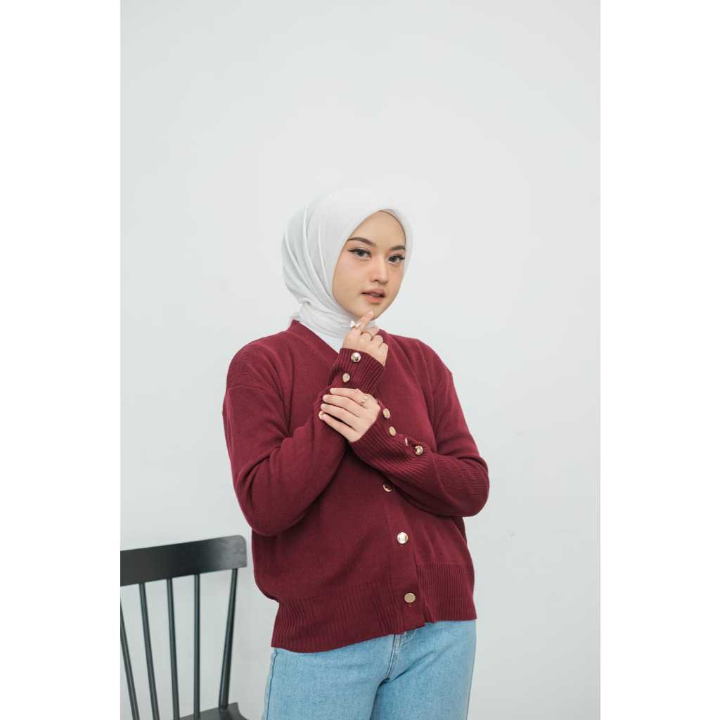 ALZI Athena Knitwear Cardingan Rajut Acrilik Premium Kerah V-neck  Lengan kancing Atasan Wanita Over