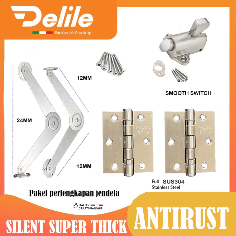 Paket Perlengkapan Jendela Kayu DELILE / Satu Set Hak Angin / Engsel / Rambuncis / Spring Knife