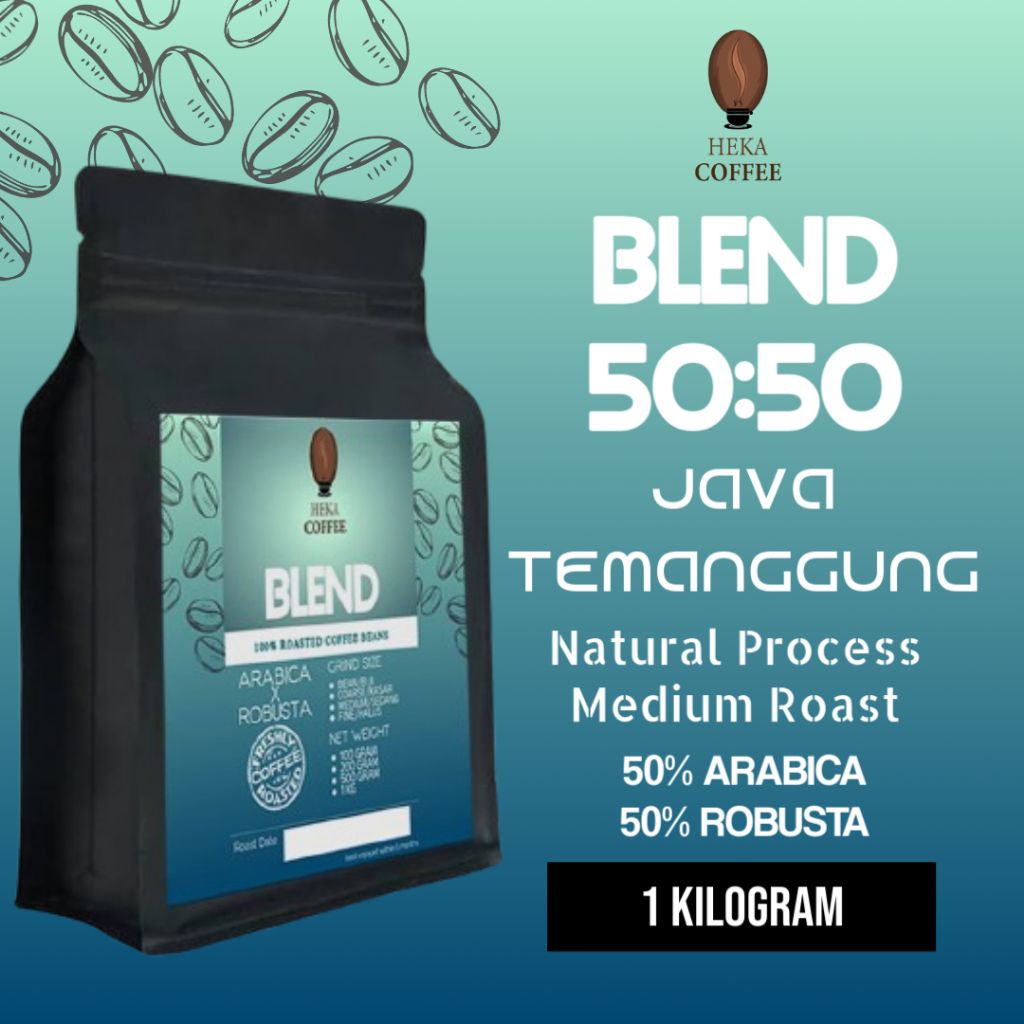 

(1 KG) BIJI / BUBUK KOPI BLEND 50:50 (50% ARABIKA X 50% ROBUSTA) - HEKA COFFEE